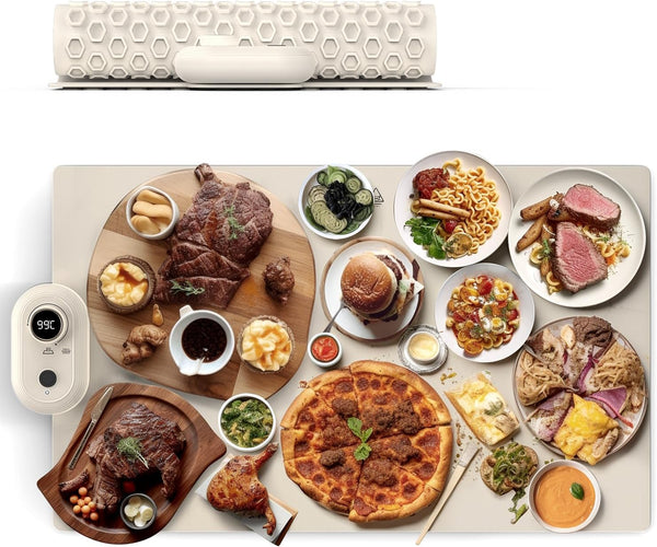 Portable Silicone Food Warmer Mat – 26x15 Inch Roll Up Heating Tray with 6-Hour Timer & 13 Temp Levels